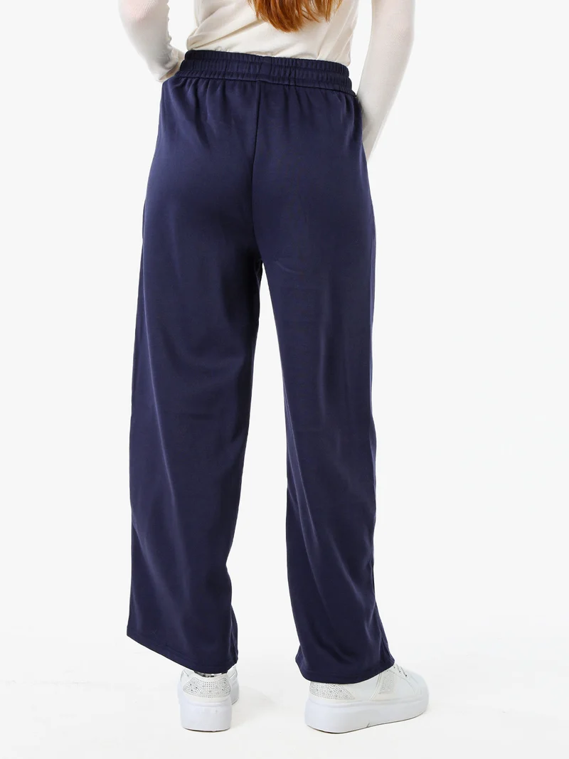Pantaloni da donna in felpa a gamba larga con coulisse - blu scuro