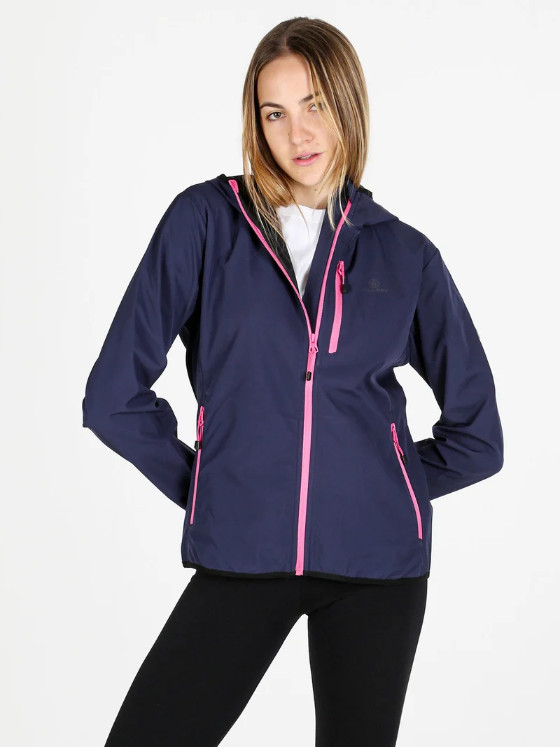 Giacca a vento da donna con cappuccio e zip - blu scuro