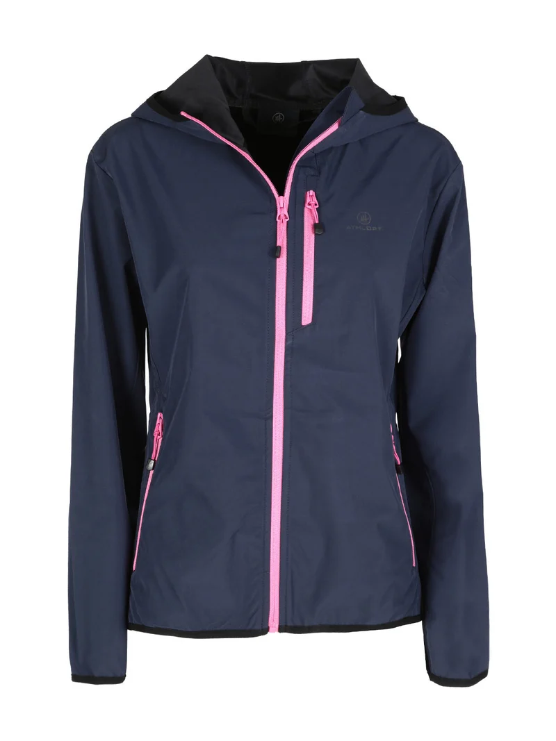 Giacca a vento da donna con cappuccio e zip - blu scuro