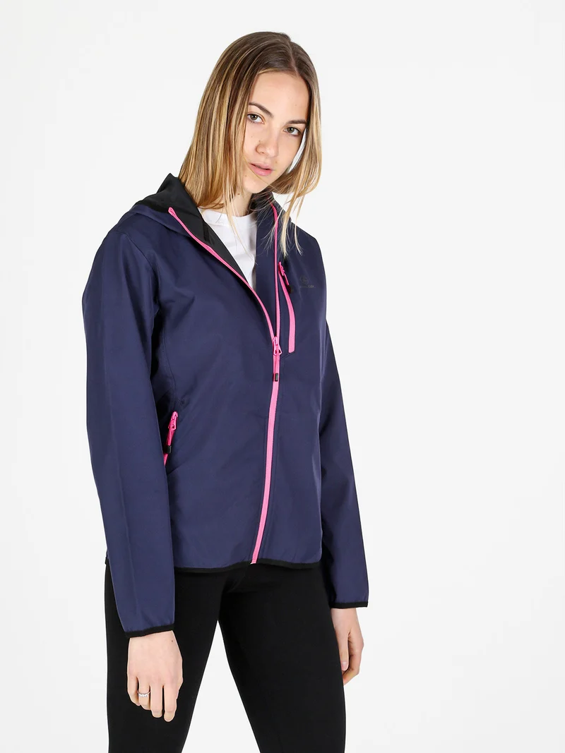 Giacca a vento da donna con cappuccio e zip - blu scuro