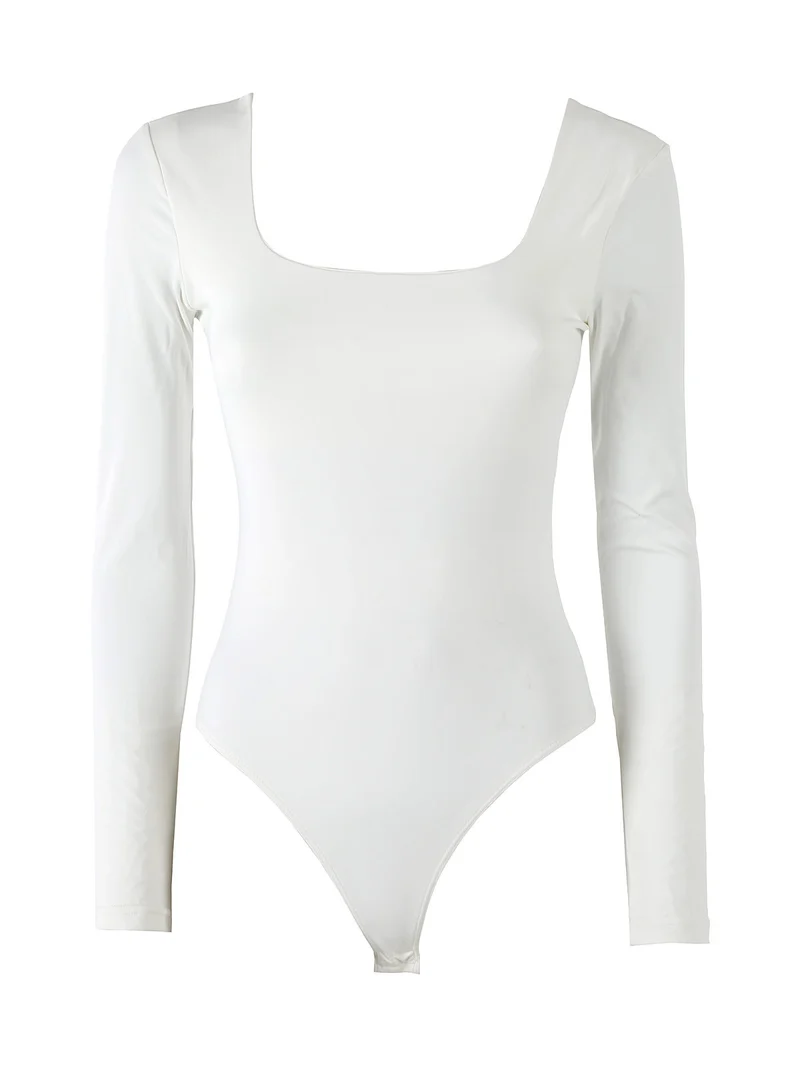 Top body donna a maniche lunghe con scollo davanti e dietro - bianco