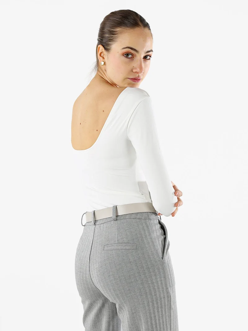 Top body donna a maniche lunghe con scollo davanti e dietro - bianco