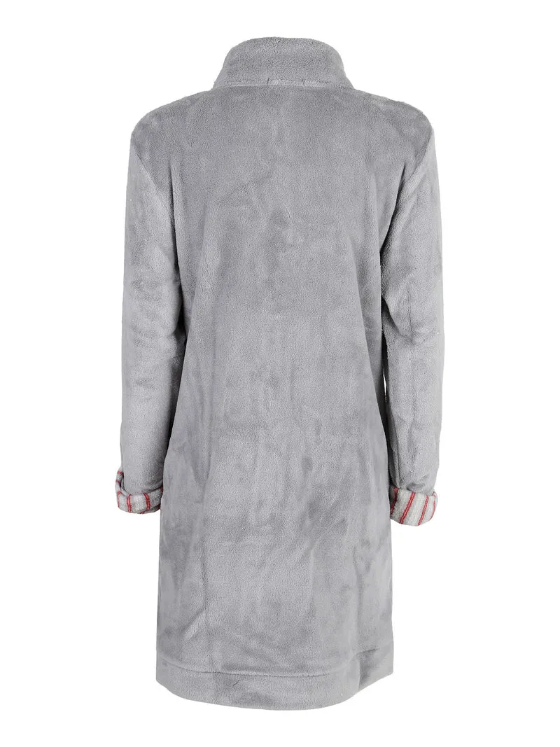 Vestaglia donna in pile con bottoni - grigio scuro