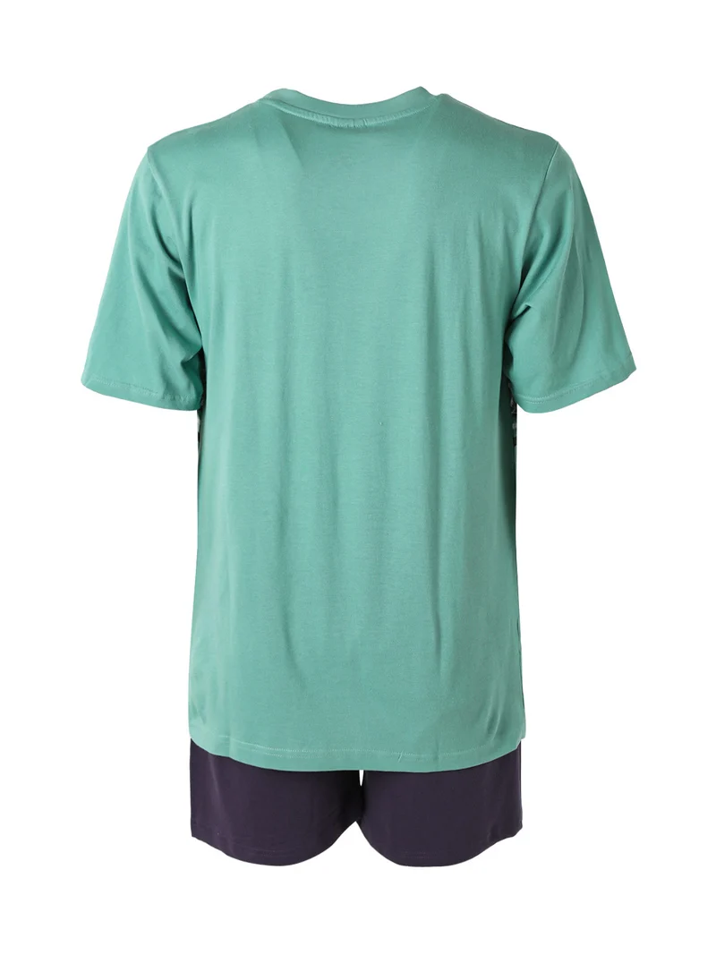 Completo corto da uomo in cotone con t-shirt floreale e bermuda - verde