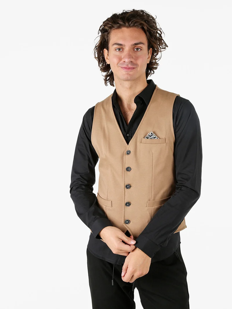 Gilet classico da uomo con bottoni - cammello