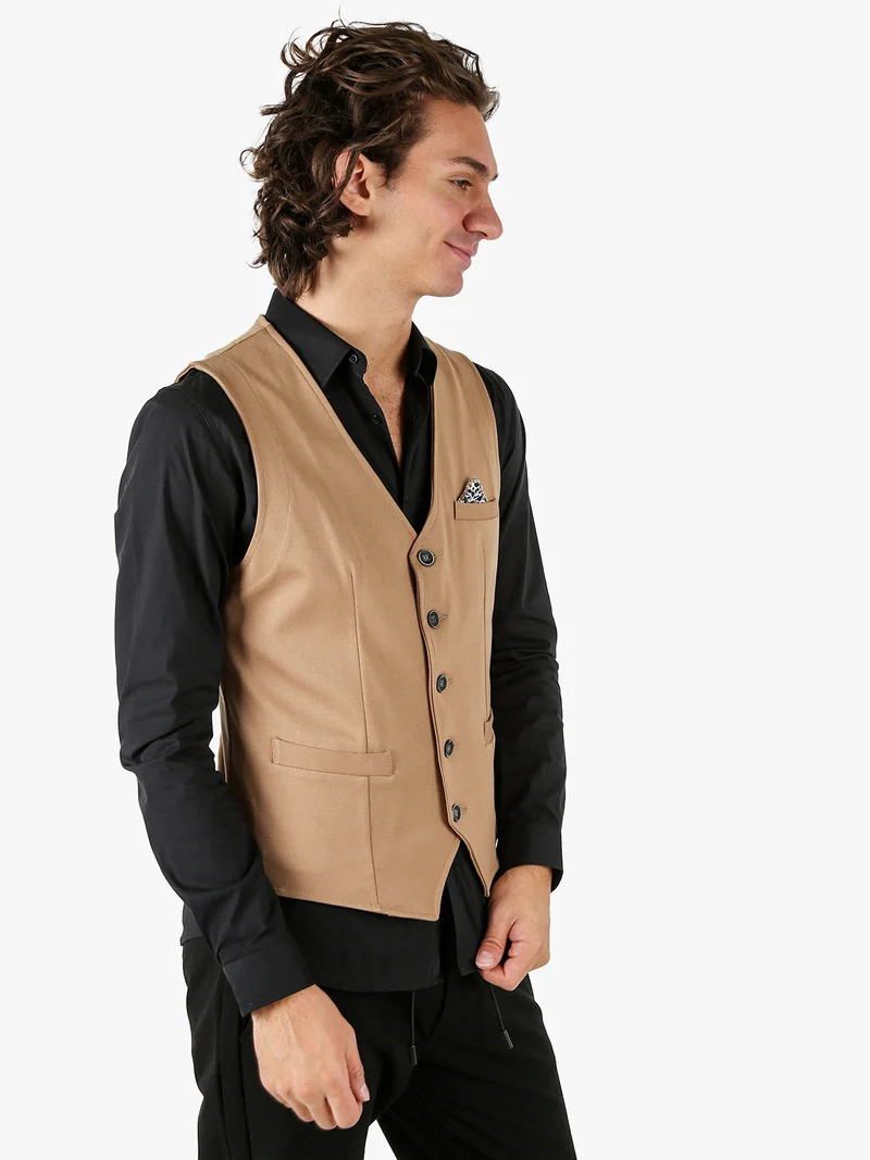 Gilet classico da uomo con bottoni - cammello