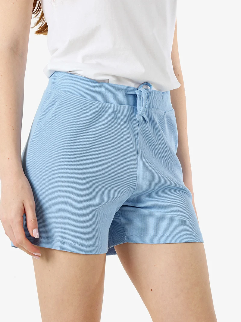 Shorts sportivi da donna a costine con coulisse - azzurro