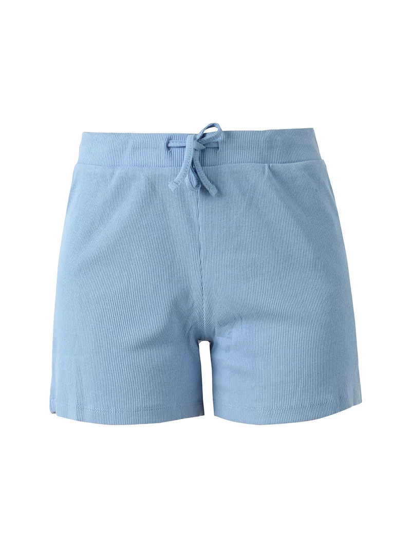 Shorts sportivi da donna a costine con coulisse - azzurro