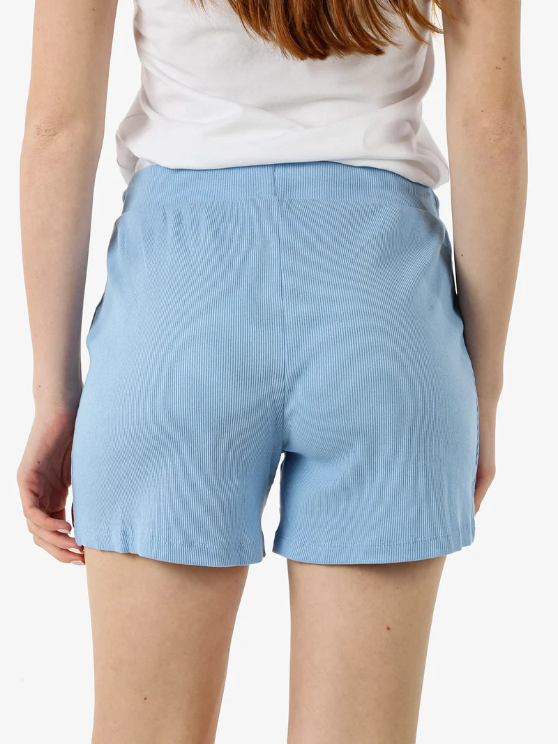 Shorts sportivi da donna a costine con coulisse - azzurro