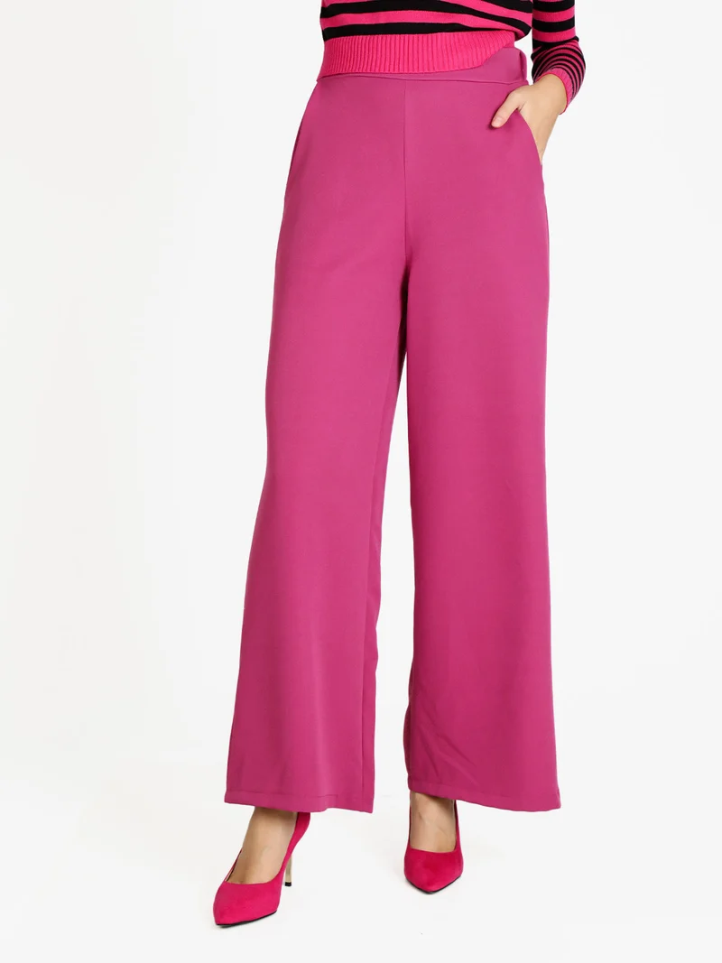 Pantaloni donna ampi a vita alta - fucsia