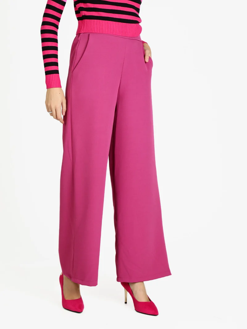 Pantaloni donna ampi a vita alta - fucsia
