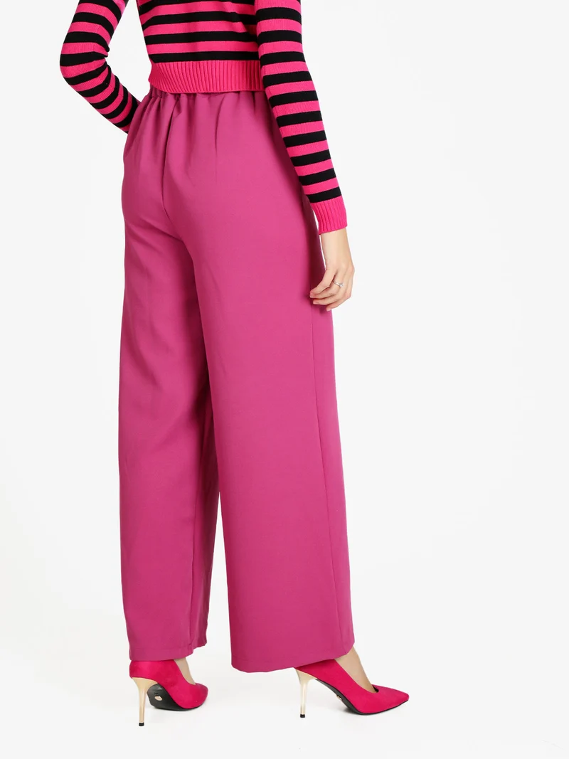 Pantaloni donna ampi a vita alta - fucsia