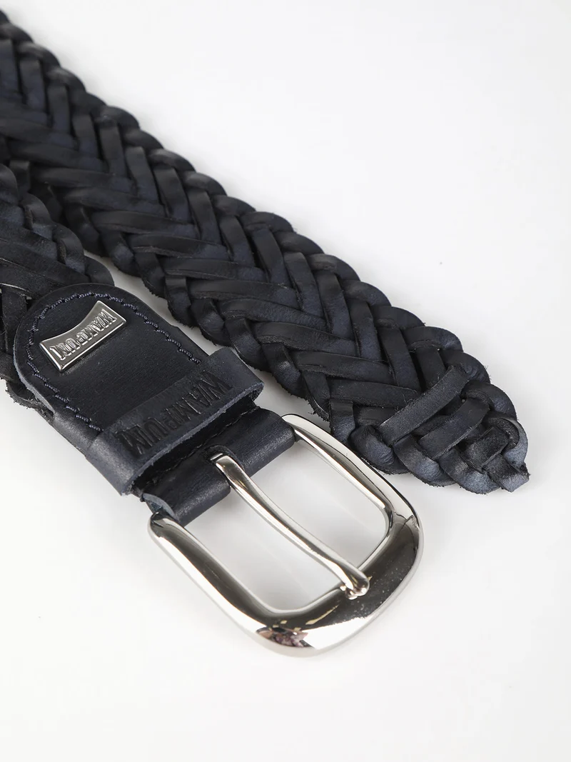 Cintura in pelle intrtecciata da uomo - blu