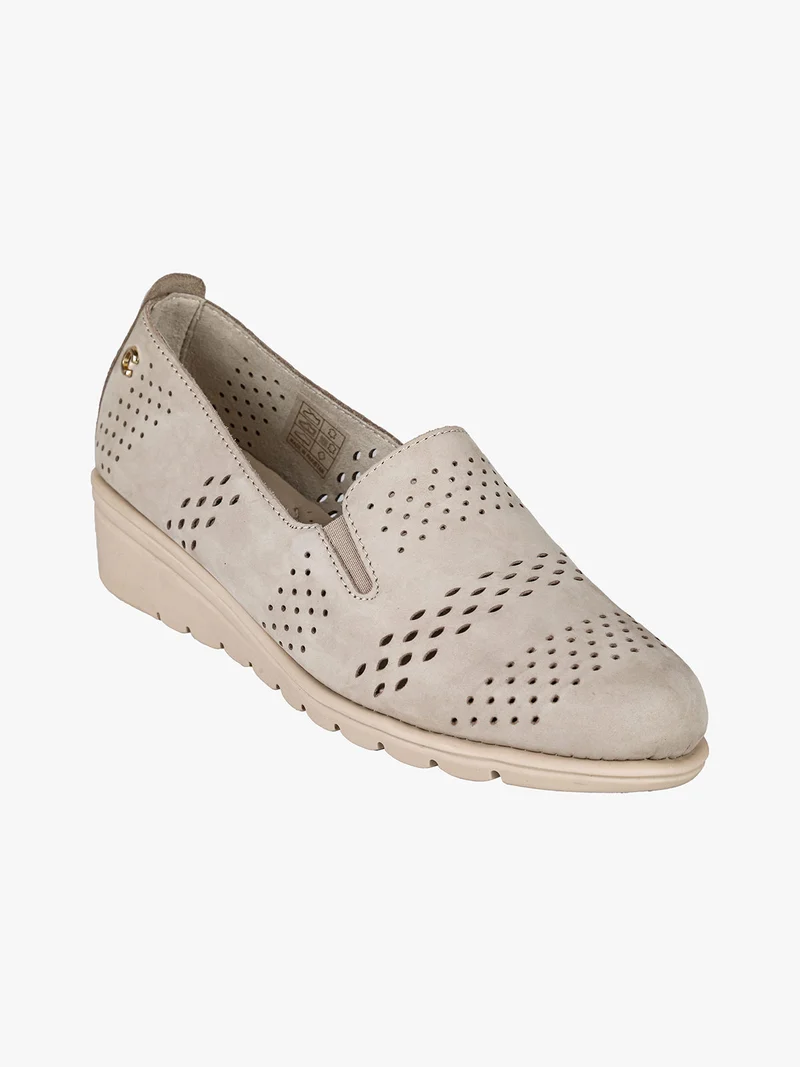 Mocassini da donna in pelle nubuck con zeppa - beige