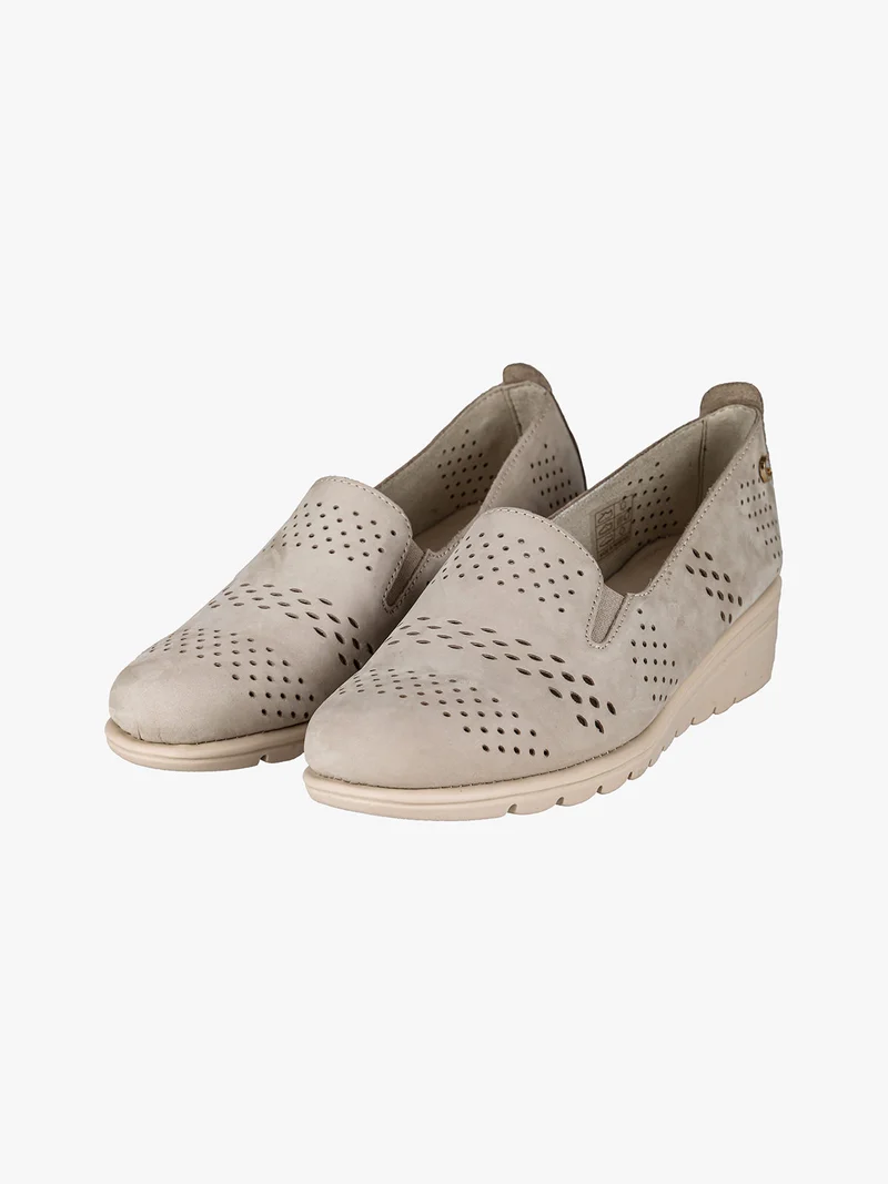 Mocassini da donna in pelle nubuck con zeppa - beige