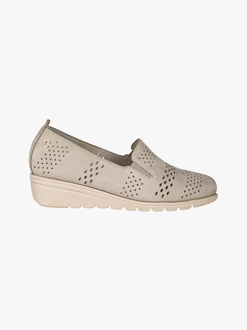Mocassini da donna in pelle nubuck con zeppa - beige