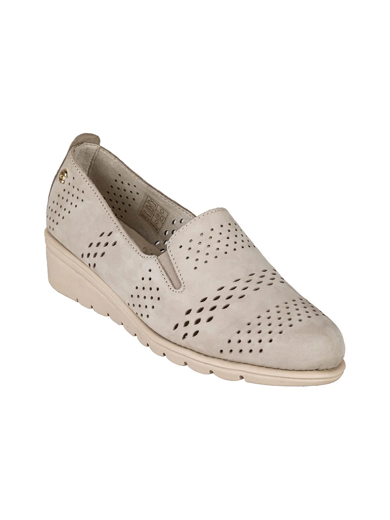 Mocassini da donna in pelle nubuck con zeppa - beige