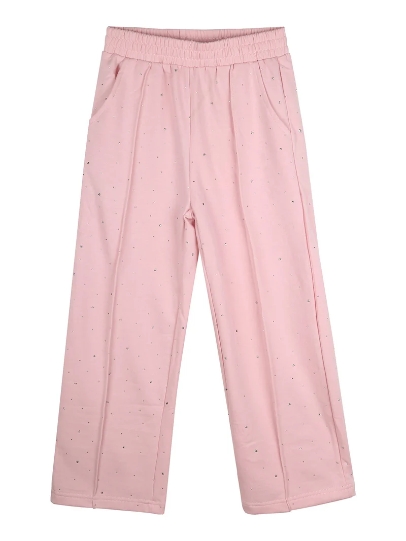 Pantaloni da bambina a gamba larga con strass - rosa