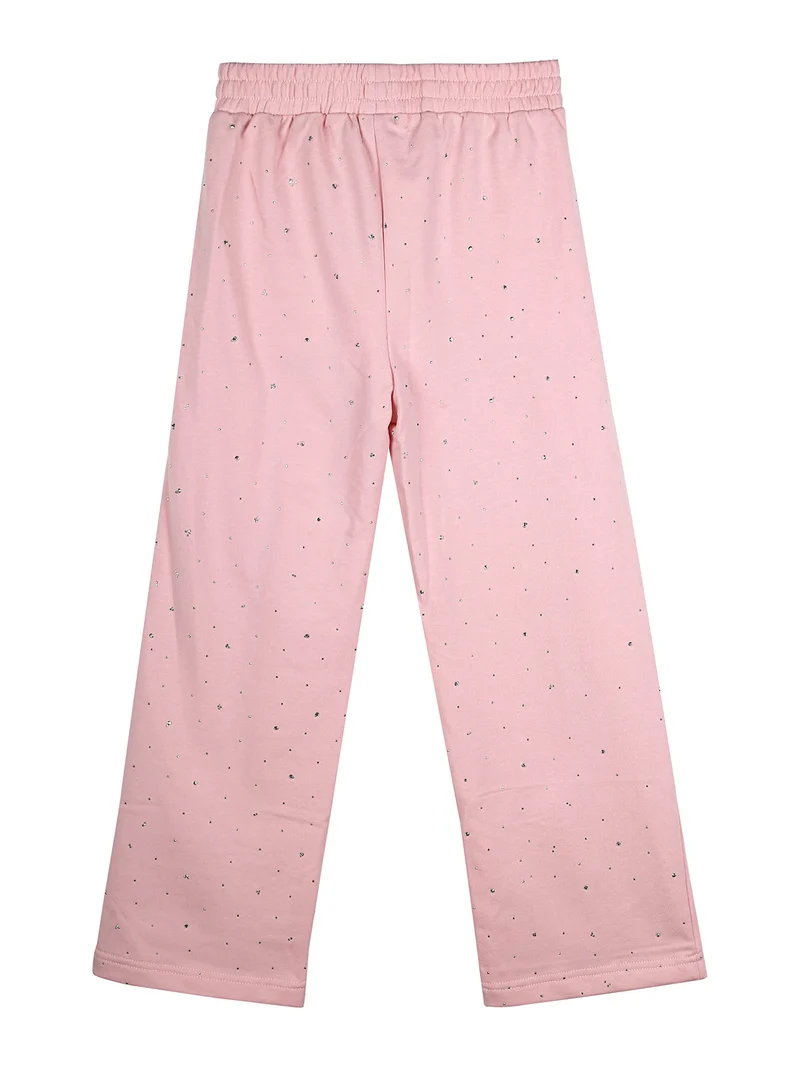 Pantaloni da bambina a gamba larga con strass - rosa