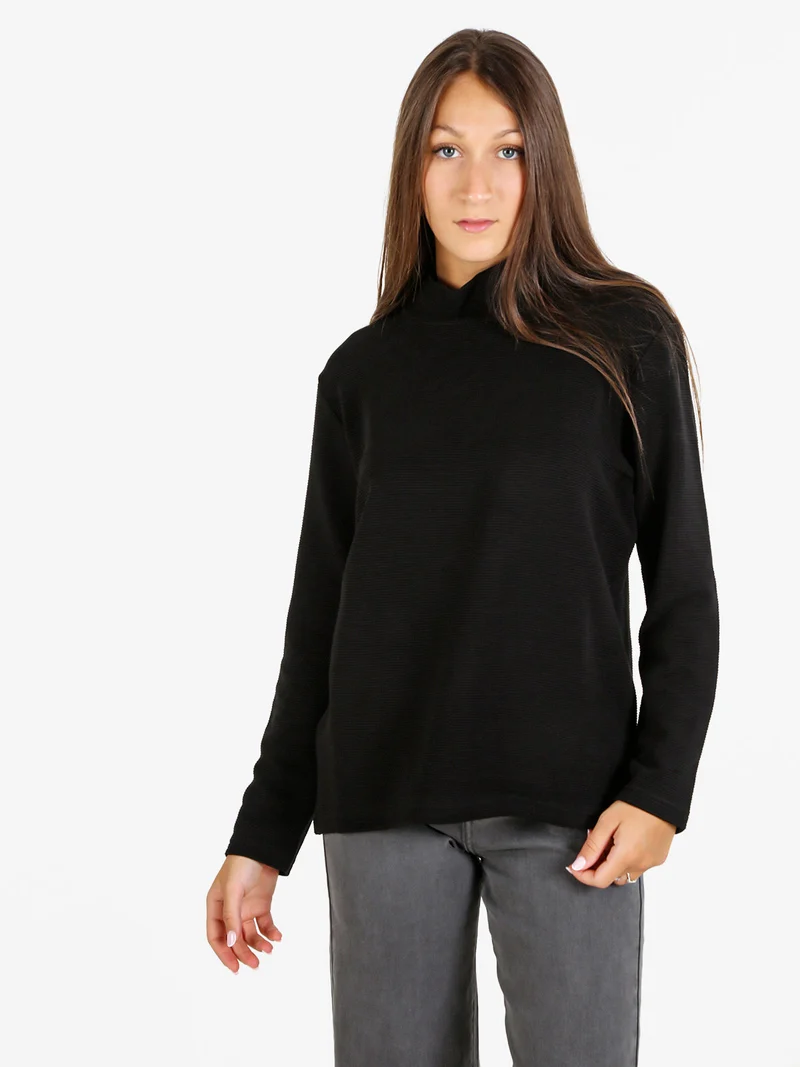 Maglia donna a maniche lunghe accollata - nero