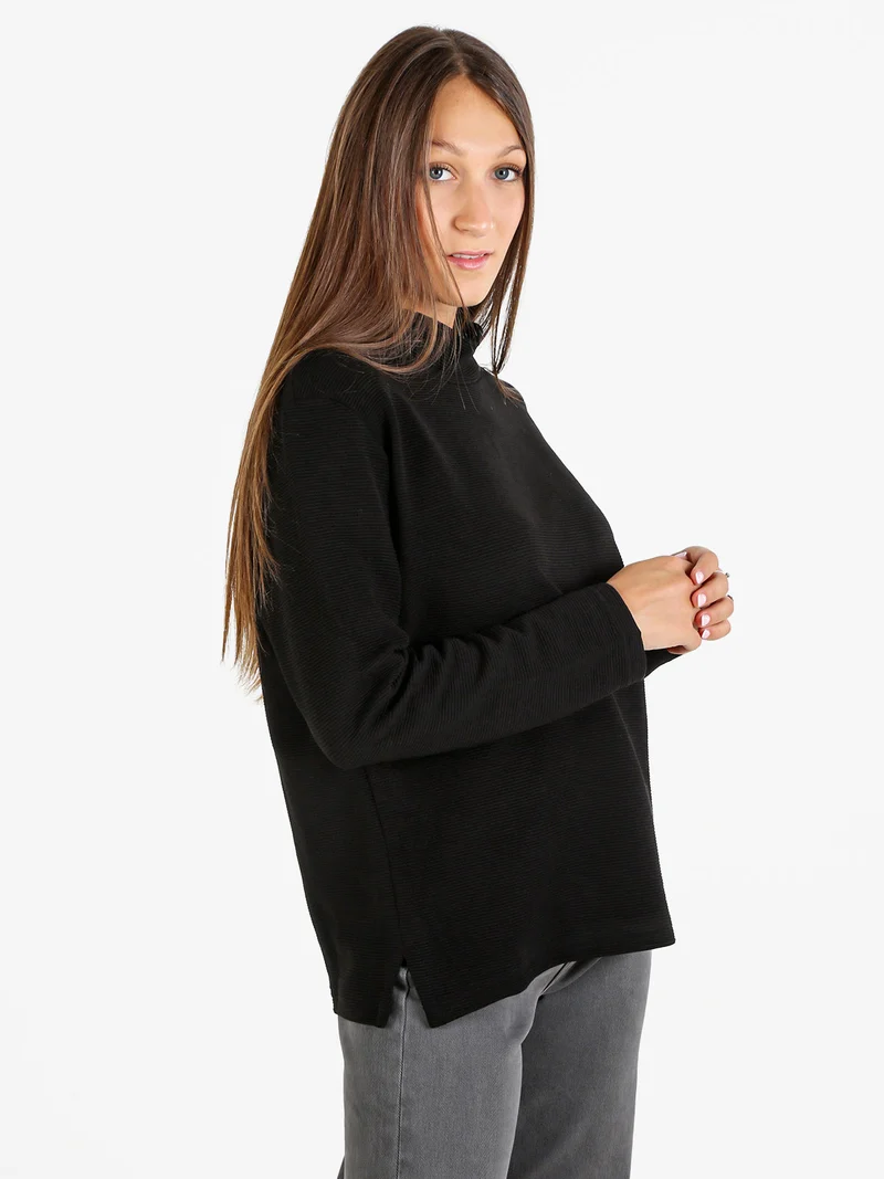 Maglia donna a maniche lunghe accollata - nero