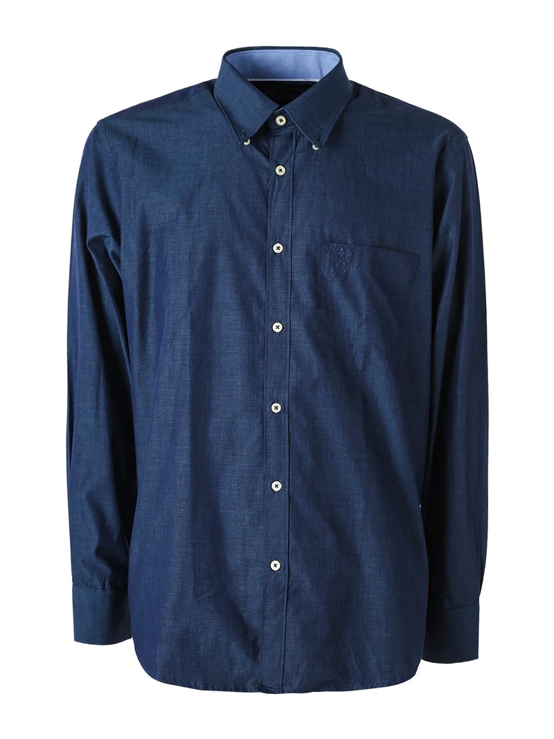 Camicia da uomo in cotone a maniche lunghe con taschino - blu