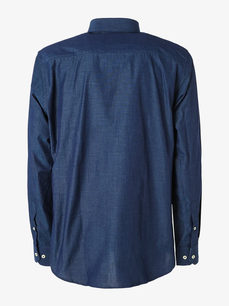 Camicia da uomo in cotone a maniche lunghe con taschino - blu