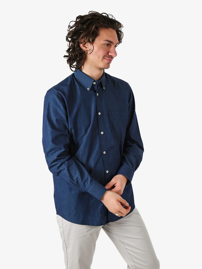 Camicia da uomo in cotone a maniche lunghe con taschino - blu