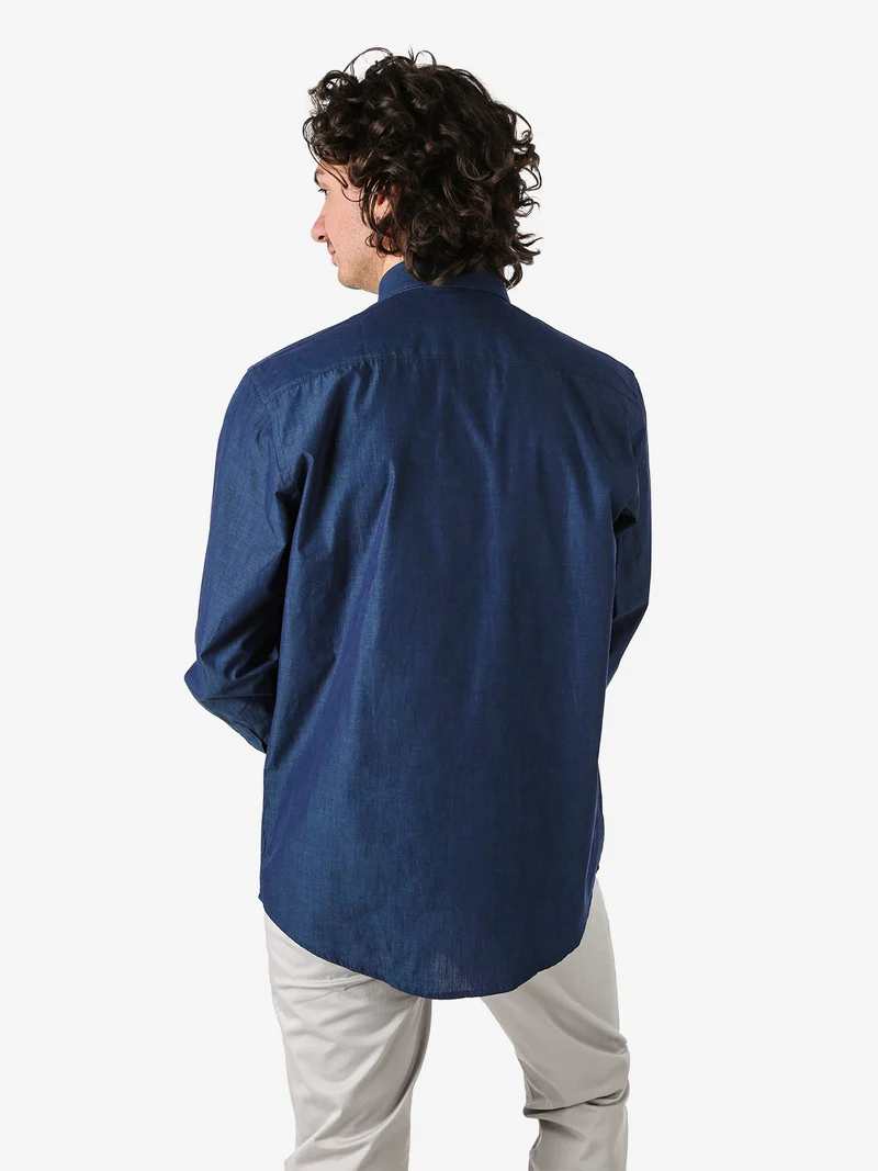 Camicia da uomo in cotone a maniche lunghe con taschino - blu