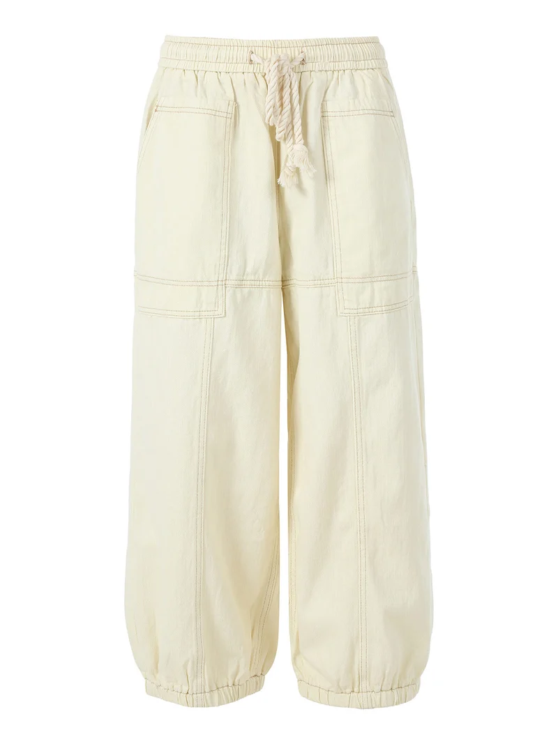 Jeans balloon da donna con coulisse in vita - panna