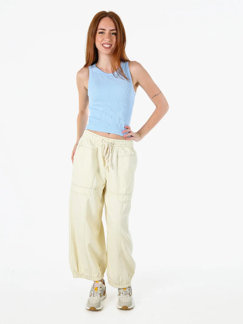 Jeans balloon da donna con coulisse in vita - panna