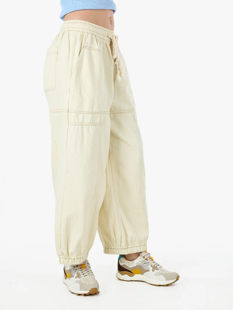 Jeans balloon da donna con coulisse in vita - panna