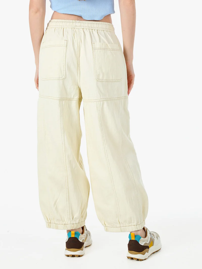 Jeans balloon da donna con coulisse in vita - panna