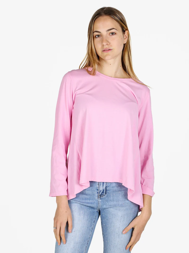 T-shirt manica lunga donna in cotone - rosa