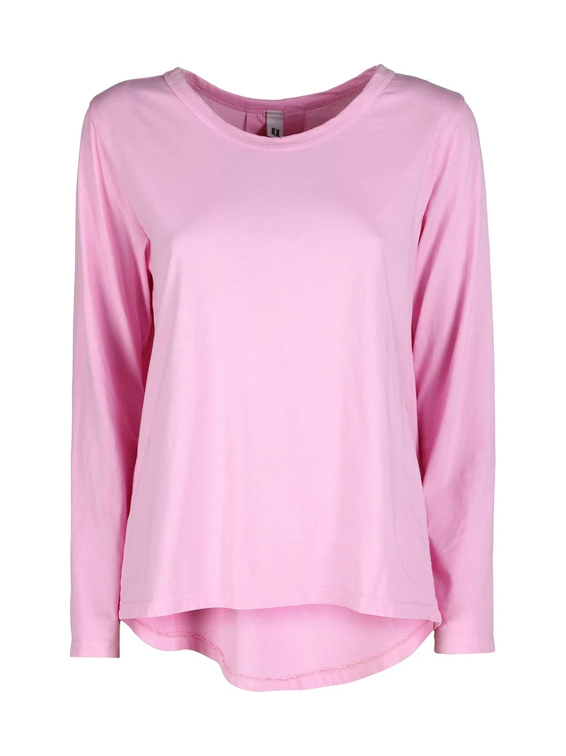 T-shirt manica lunga donna in cotone - rosa