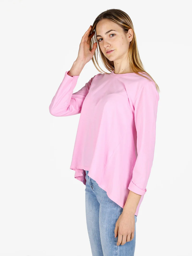 T-shirt manica lunga donna in cotone - rosa