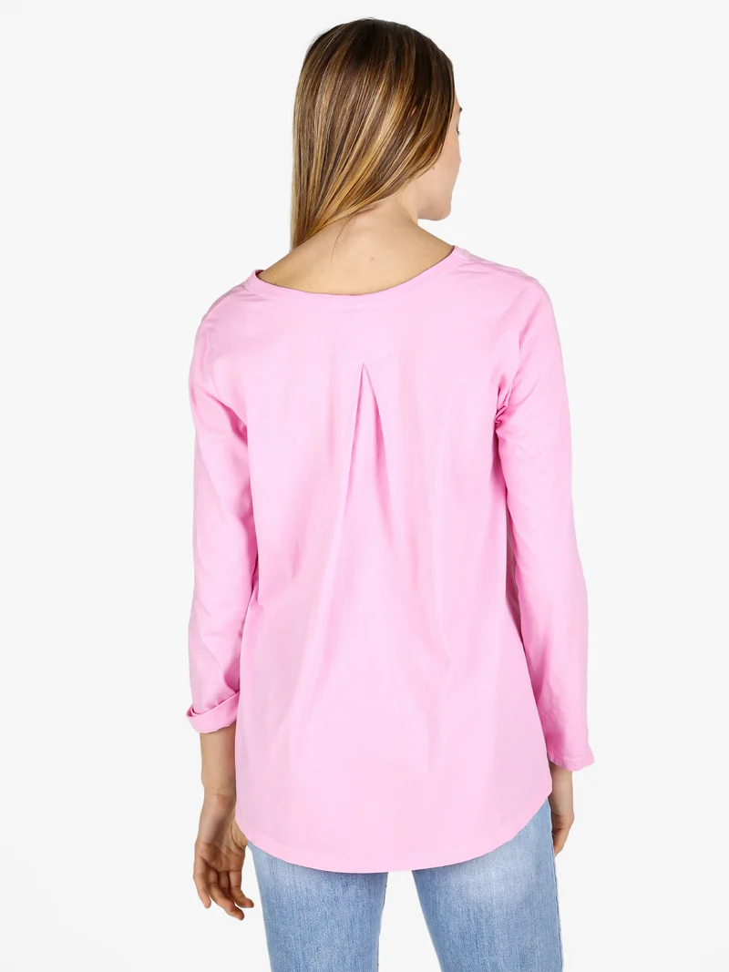 T-shirt manica lunga donna in cotone - rosa