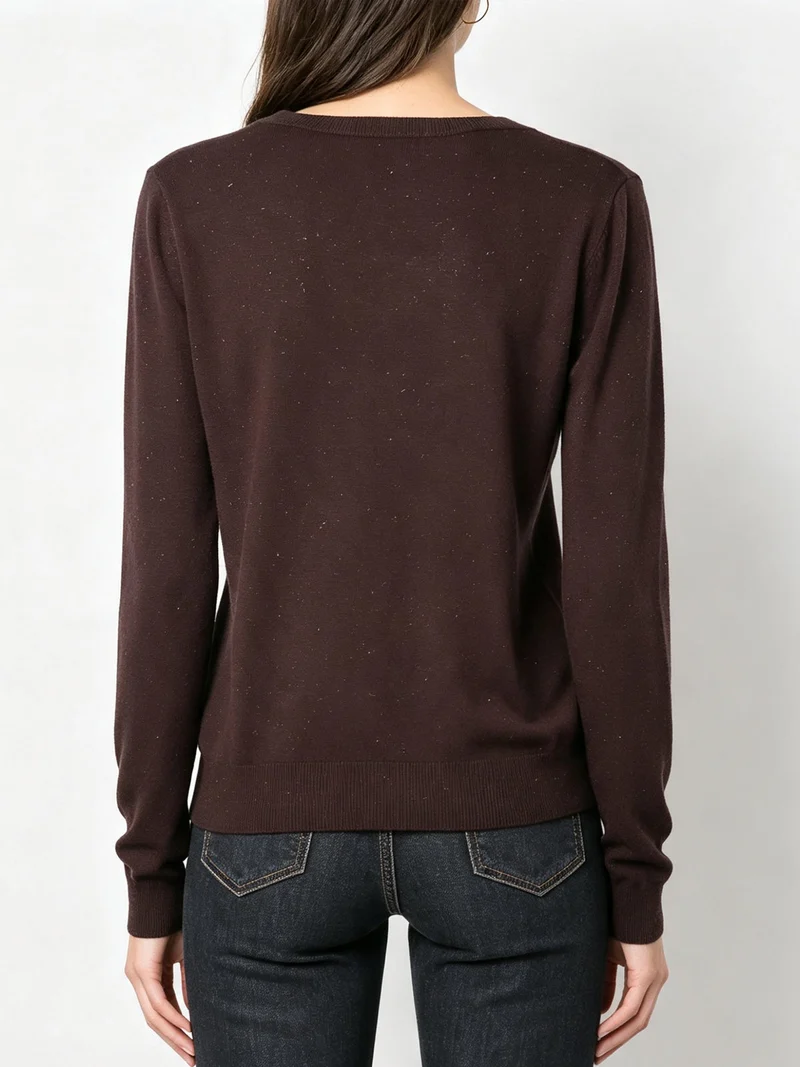 Pullover donna in maglia con scollo a V e dettagli lurex - moro