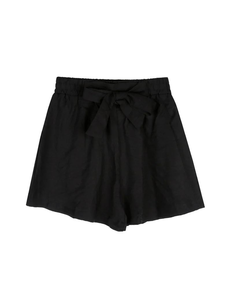 Completo corto da bambina con t-shirt e shorts a vita alta - rosa