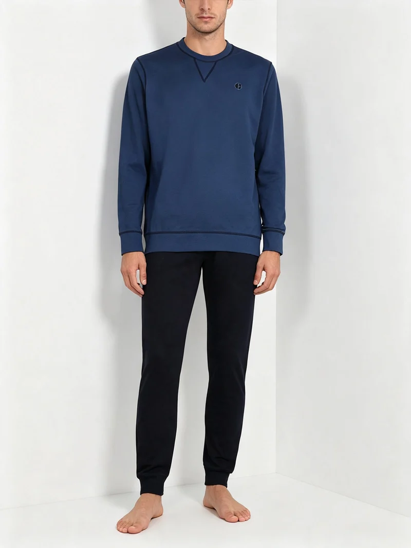 Pigiama uomo lungo in cotone - blu