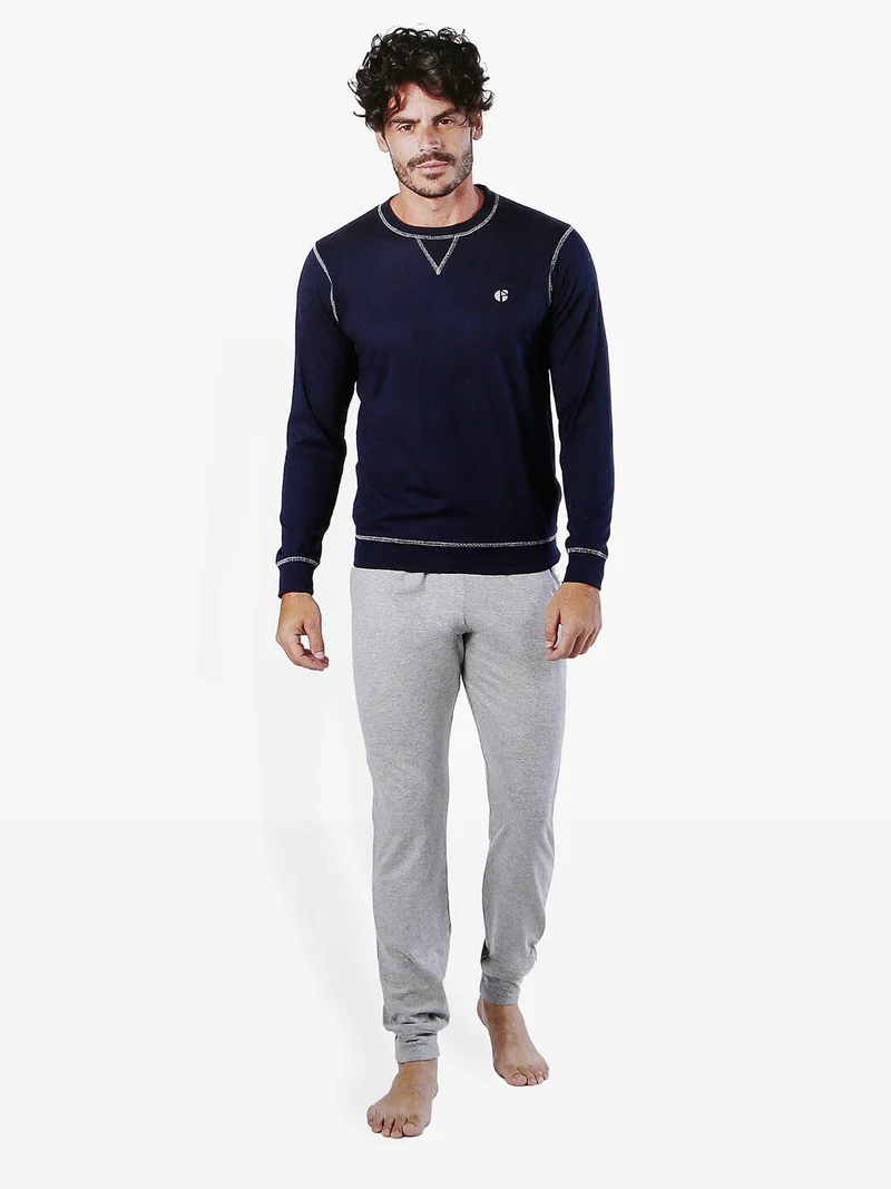 Pigiama uomo lungo in cotone - blu