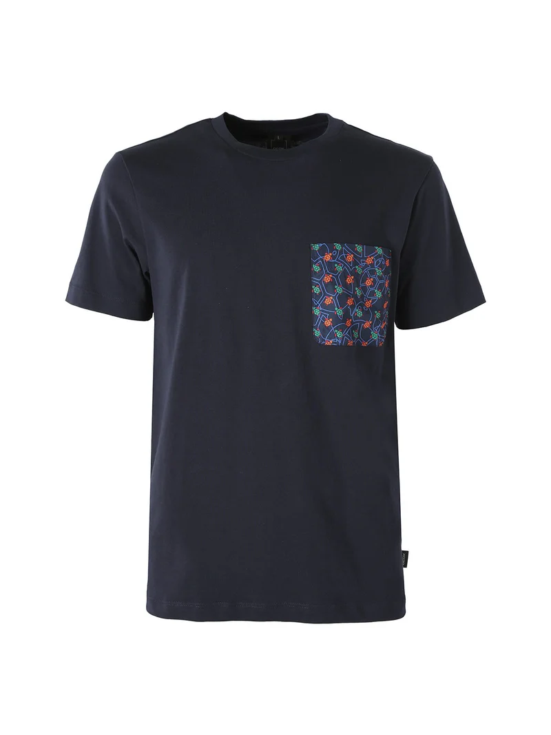 T-shirt girocollo da uomo in cotone con taschino - blu scuro