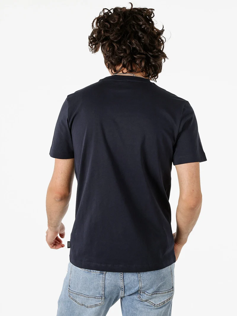 T-shirt girocollo da uomo in cotone con taschino - blu scuro