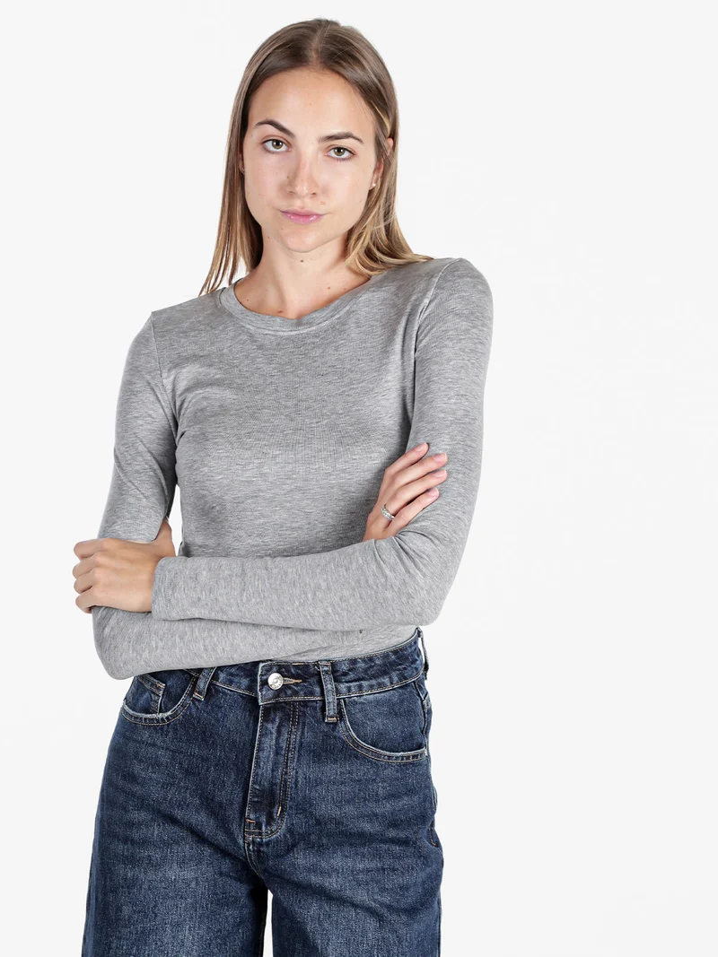 T-shirt donna girocollo a maniche lunghe - grigio