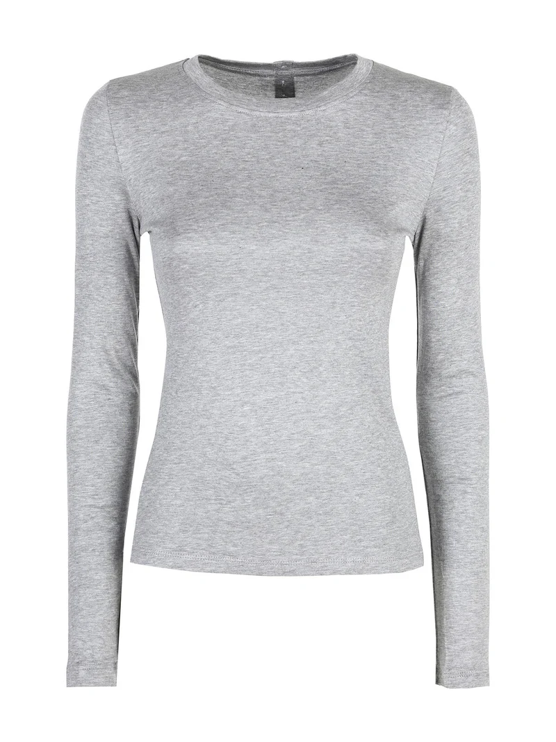 T-shirt donna girocollo a maniche lunghe - grigio