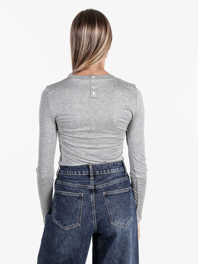T-shirt donna girocollo a maniche lunghe - grigio