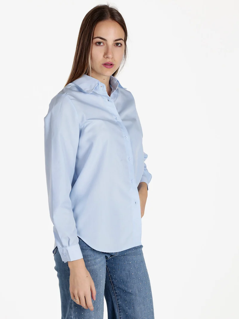 Camicia donna oversize tinta unita - azzurro
