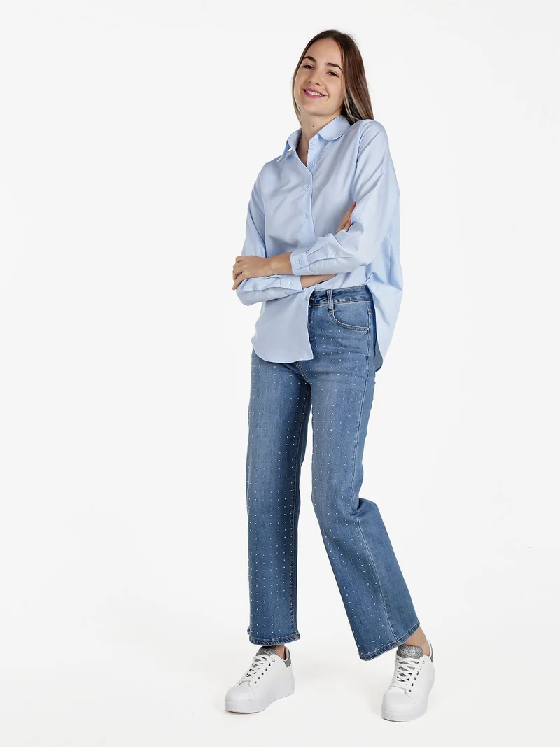 Camicia donna oversize tinta unita - azzurro