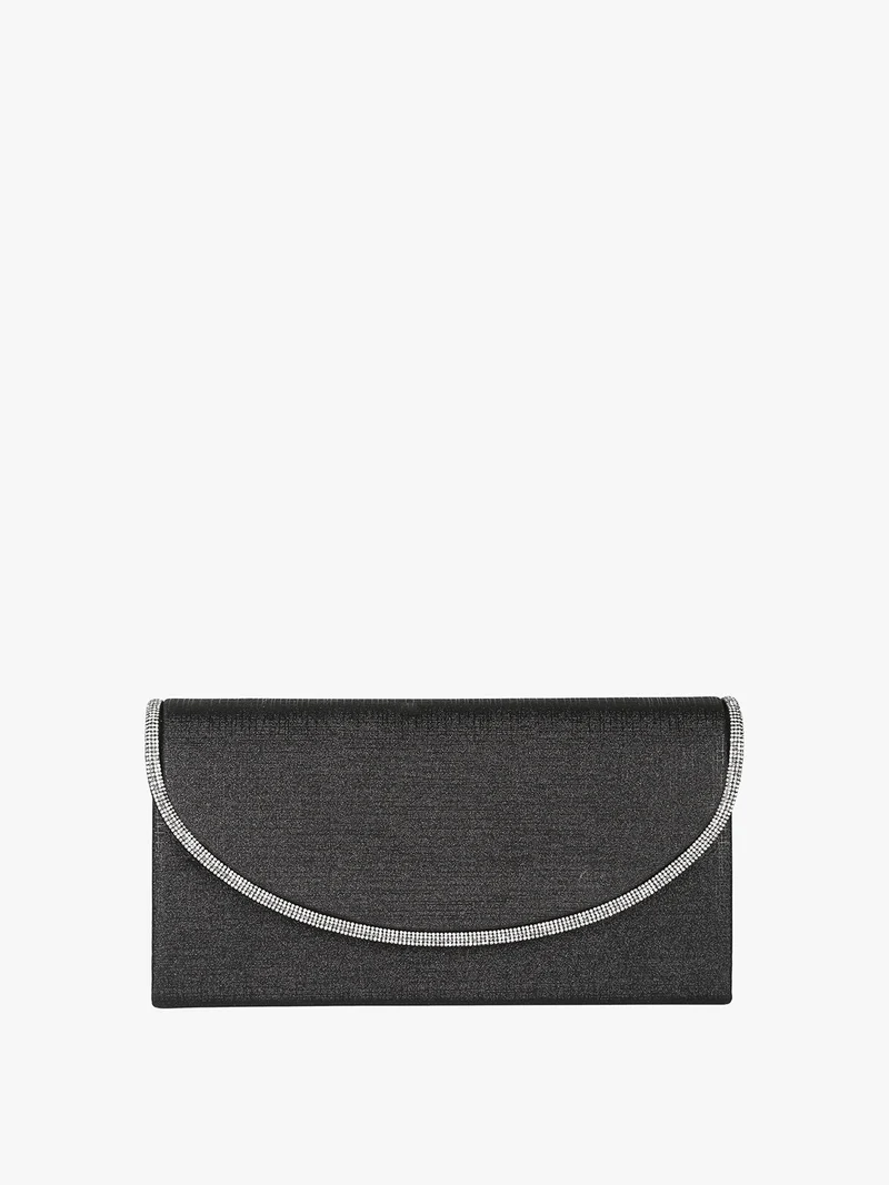 Pochette donna glitter con profilo di strass - nero