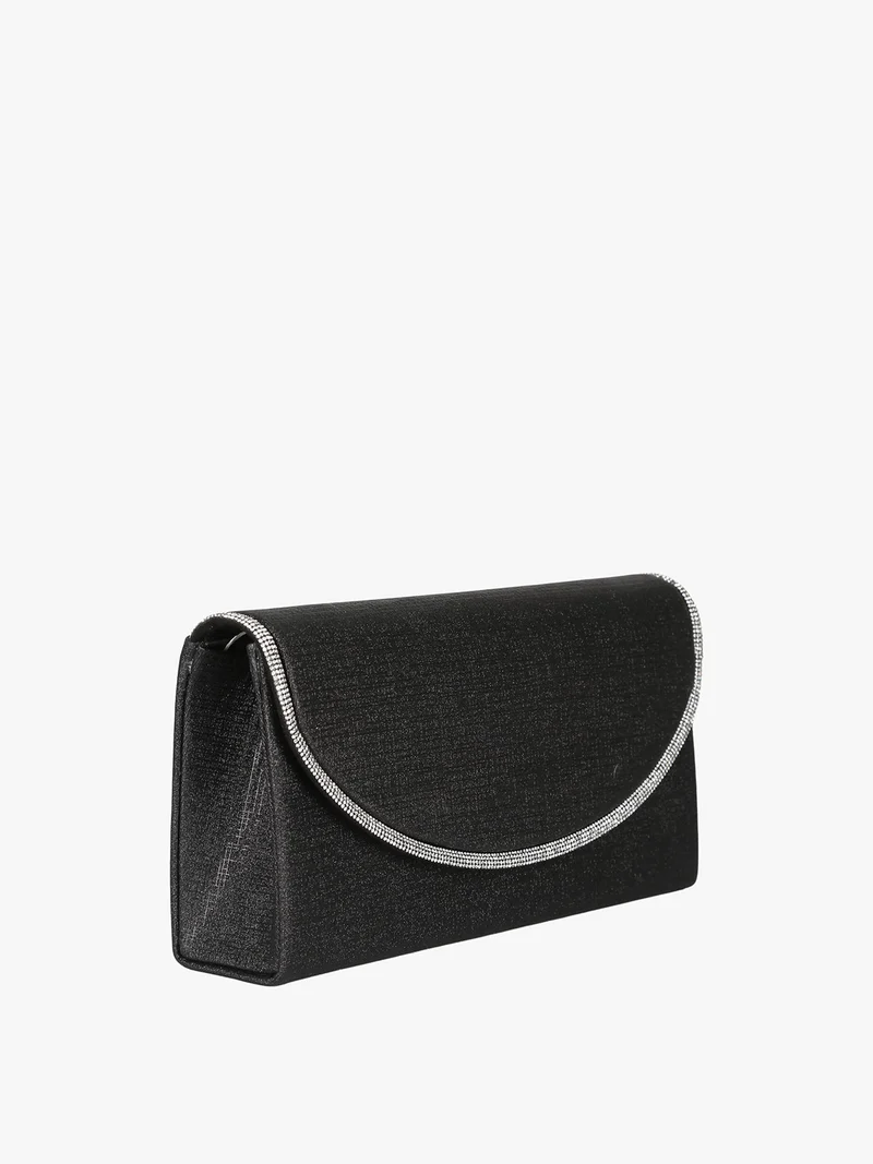 Pochette donna glitter con profilo di strass - nero